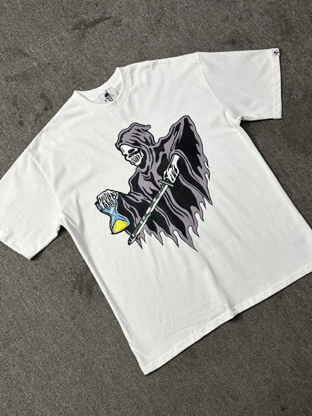 Grim Reaper Graphic Tee - White Oversized Boxy Streetwear Shirt